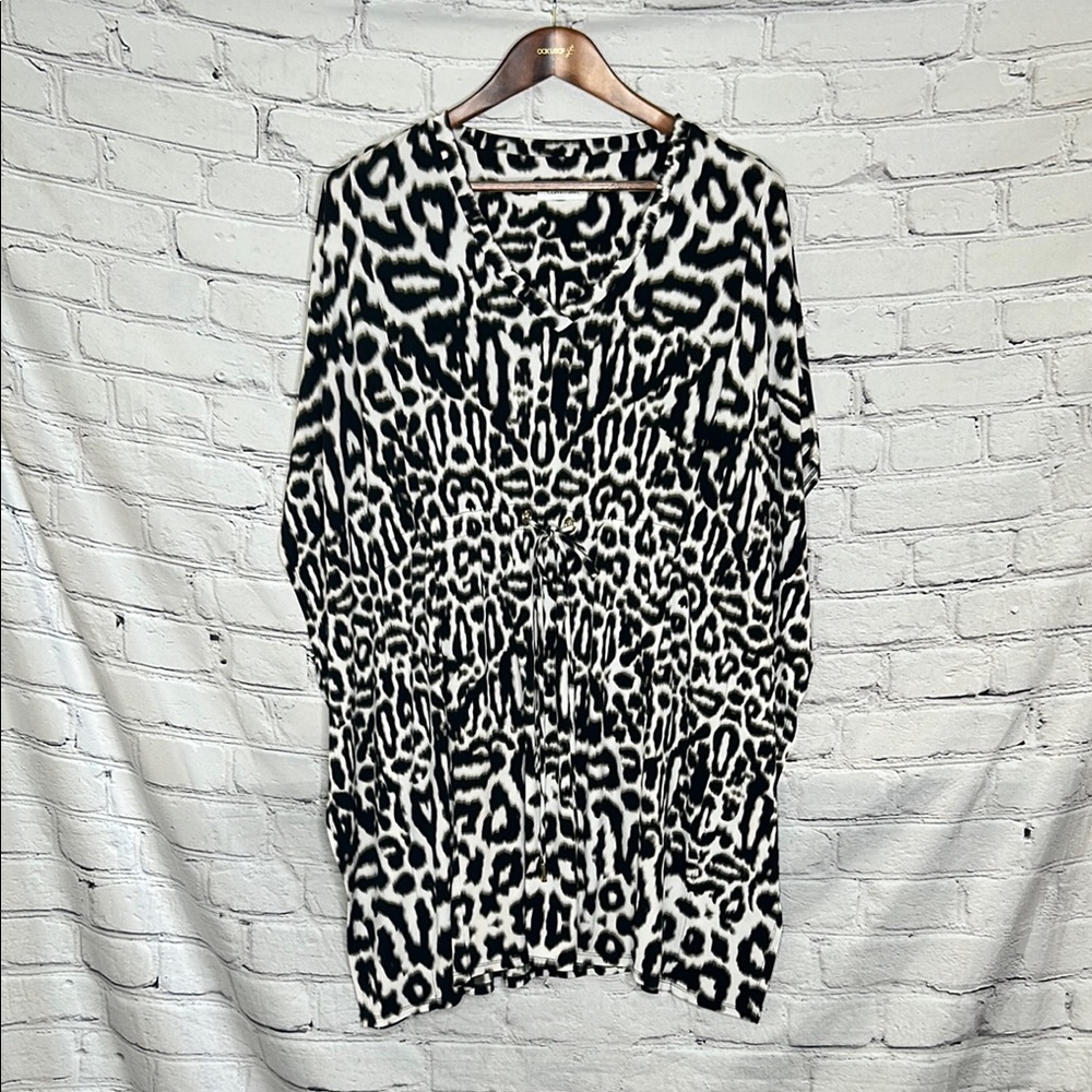 Calvin Klein Leopard Print V-Neck Dress Size 12 Excellent Condition